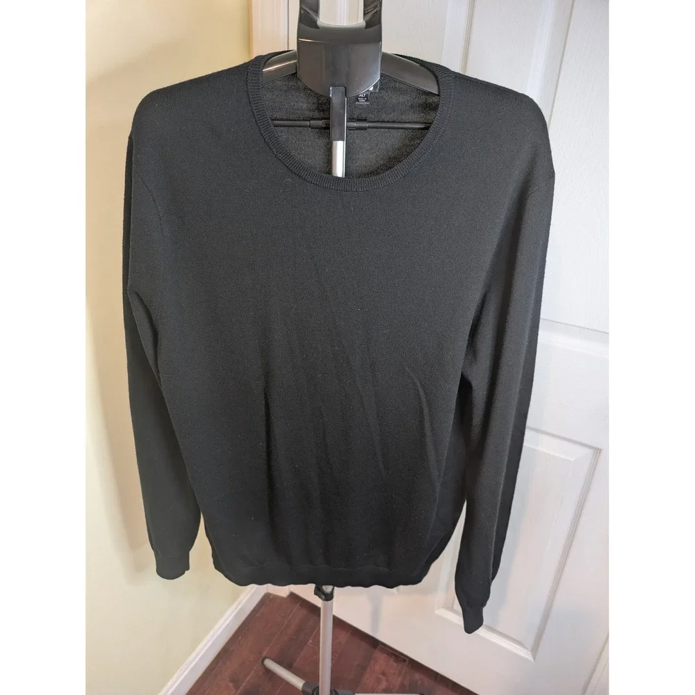 J.Crew Merino Wool Sweater Mens XLT Black Crewneck Long Sleeve Tall Fine Knit
